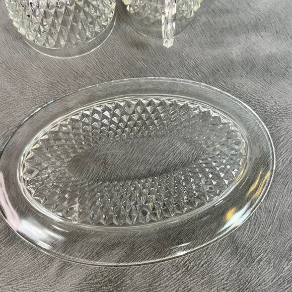 Vintage Indiana Glass Clear Diamond Point 3 Piece Sugar Creamer & Tray Set W/Box - Picture 7 of 7